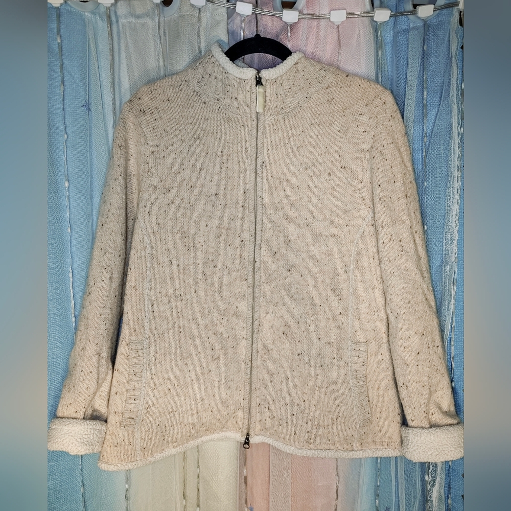L.L.Bean sweater-fleece full-zip jacket Lambswool Women Size M EUC